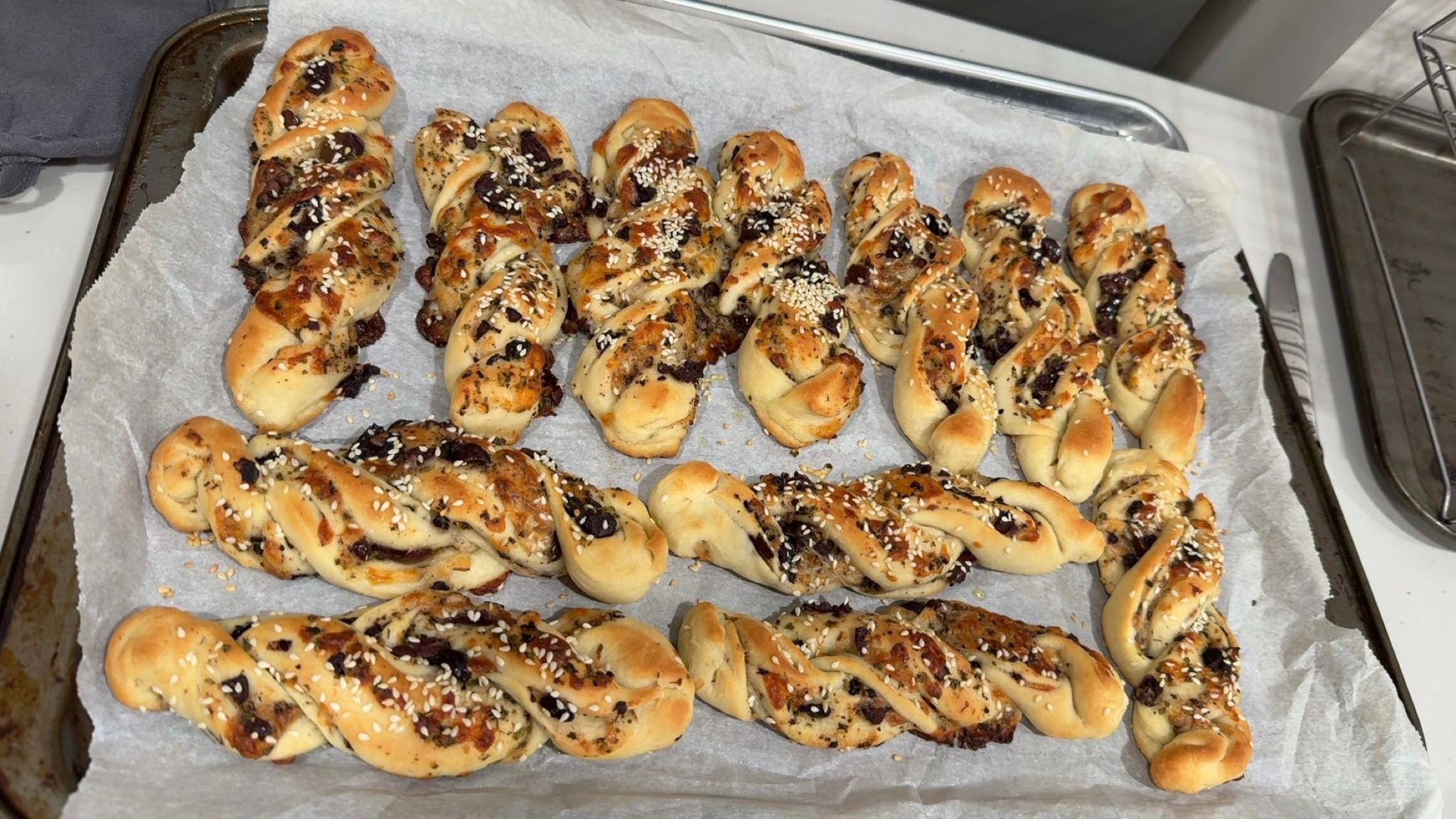 Organic Kalamata Olive Bread Twists — fresh-baked by Lay's Kitchen, Pittsburgh PA